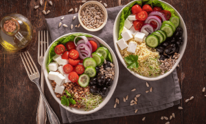 Buckwheat salad with vegetables and feta