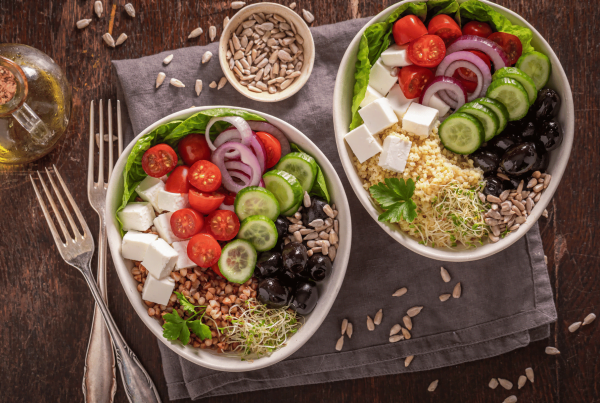 Buckwheat salad with vegetables and feta