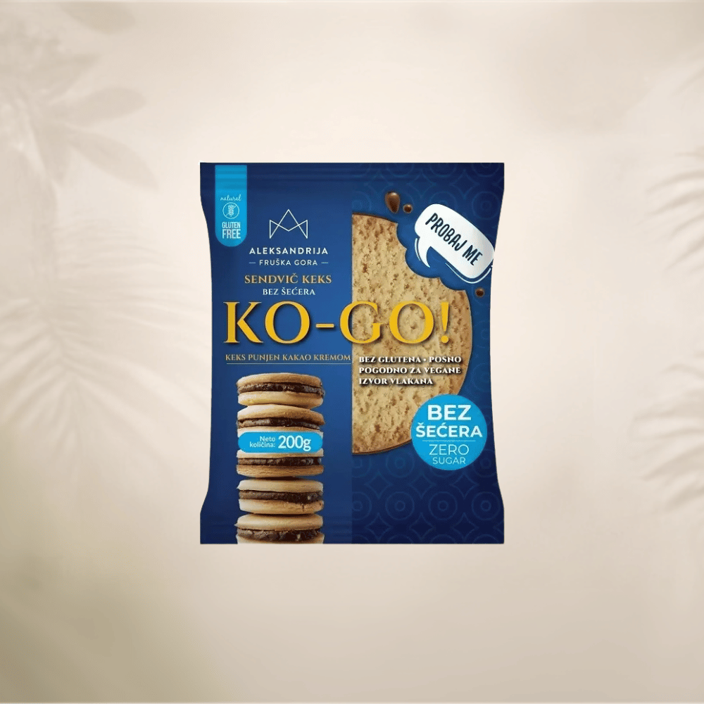 Aleksandrija - Ko-Go Bezglutenski sendvič keks bez šećera 200g 1 Aleksandrija - Ko-Go keks