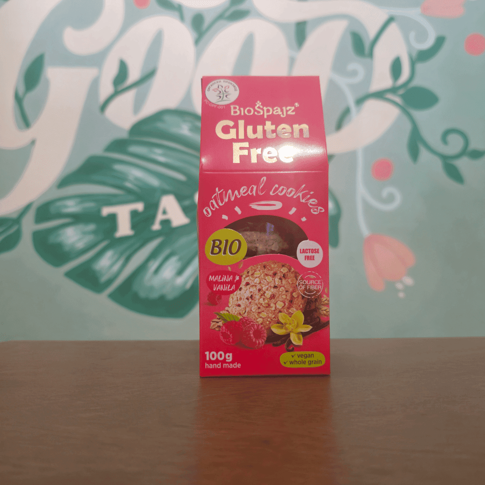 Bio Spajz - Gluten-free biscuit with raspberry and vanilla 100g 1 Bio Spajz - Gluten-free oat biscuit with raspberry and vanilla