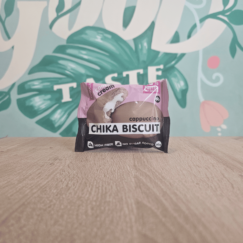 Chika Biscuit - Plain sweet biscuit with filling - Cappuccino 50g 1 Chika Biscuit - Plain sweet biscuit with filling - Cappuccino 50g